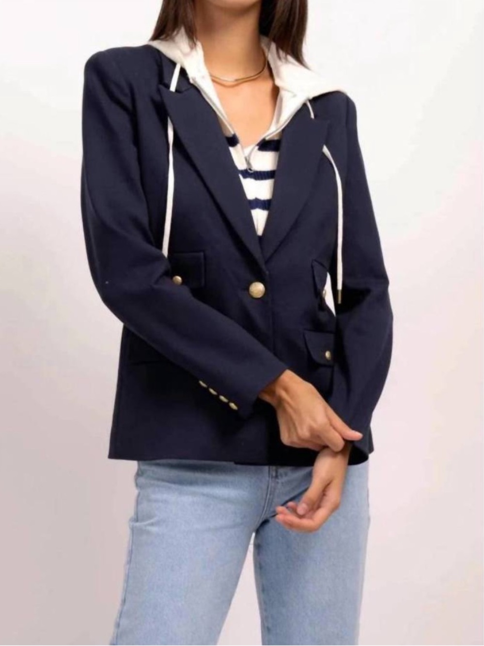 Central Park West Dawson Navy Nautical Striped Hoodie Sweater Dickie Blazer XS